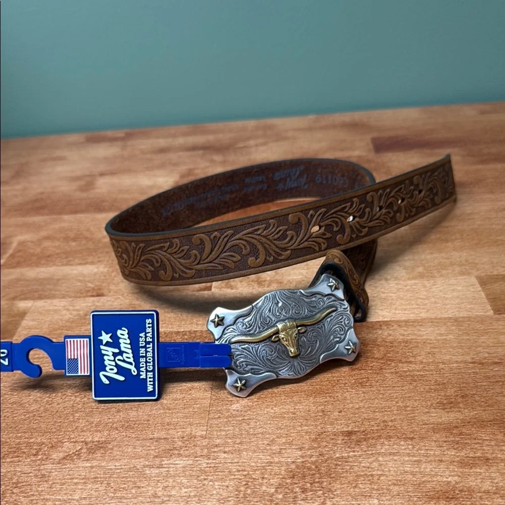NWT Tony Lama Kids 26 “Little Texas” Brown Leather Belt w/ Silver Buckle